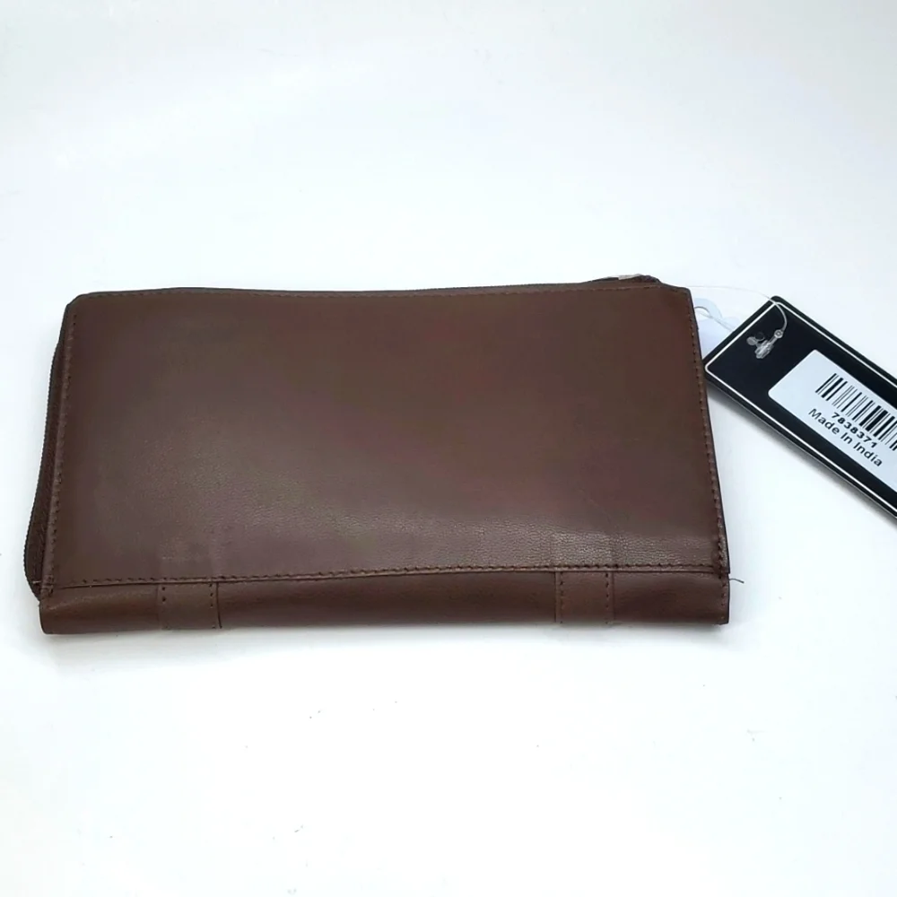 Union Code Brown Genuine Leather RFID Zippered Wallet NWT